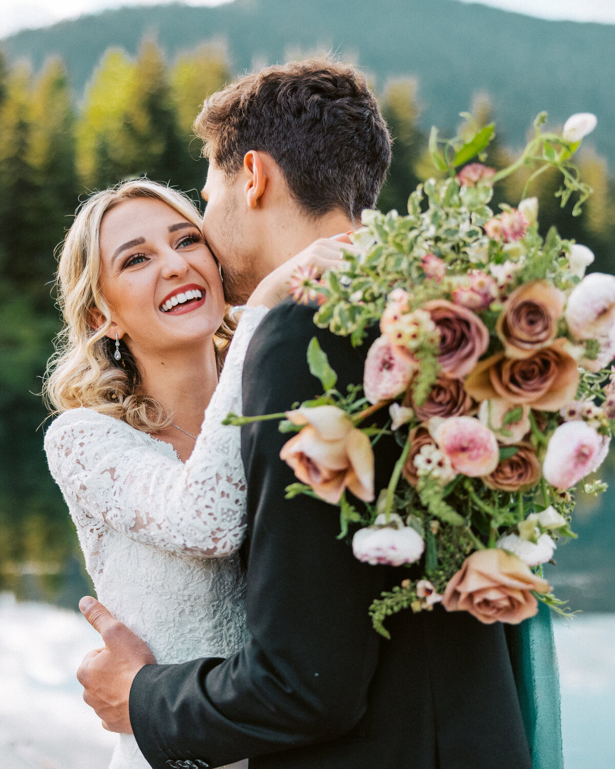 PNW elopement photography in gold creek pond in washington state