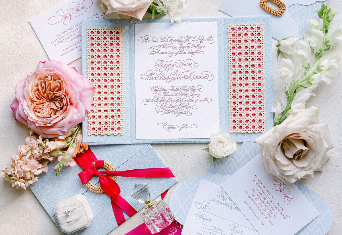 Colorful wedding invitation with floral details