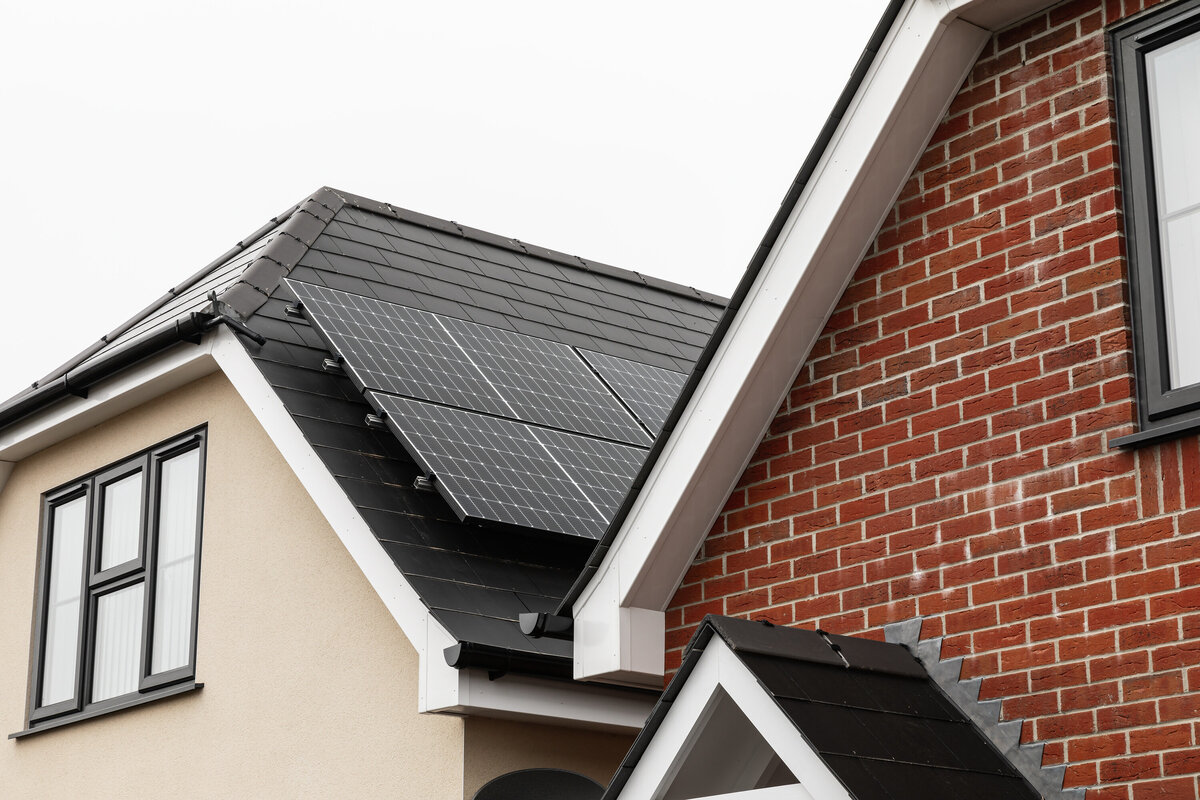Solar panel on home with brick