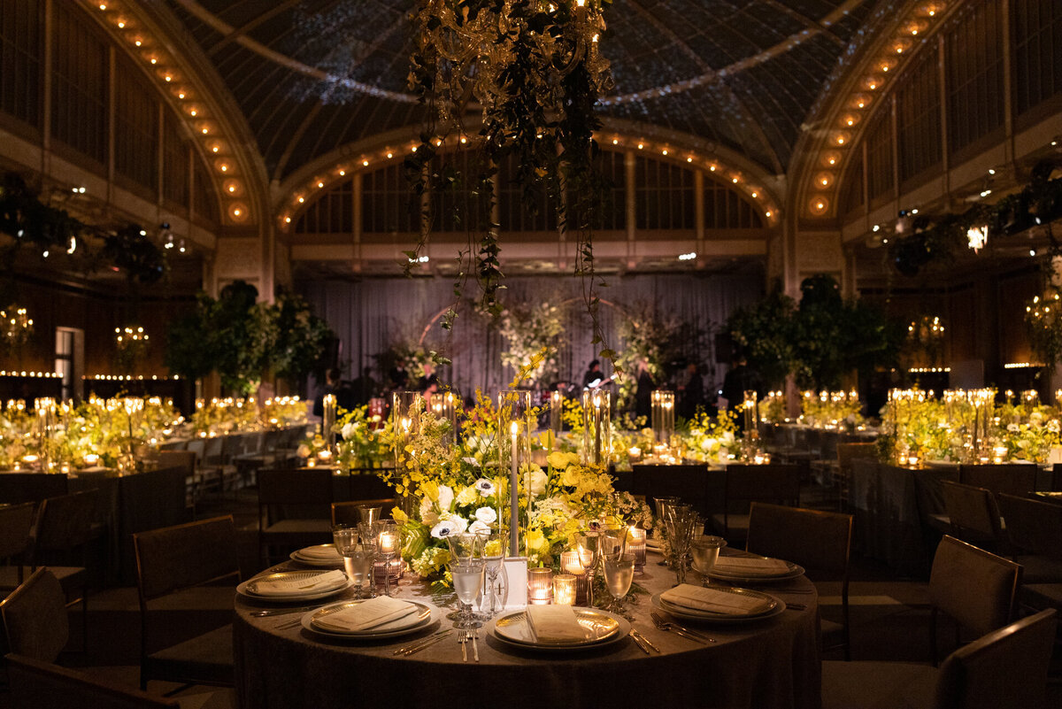 Wedding reception dining tables at the NY Public Library