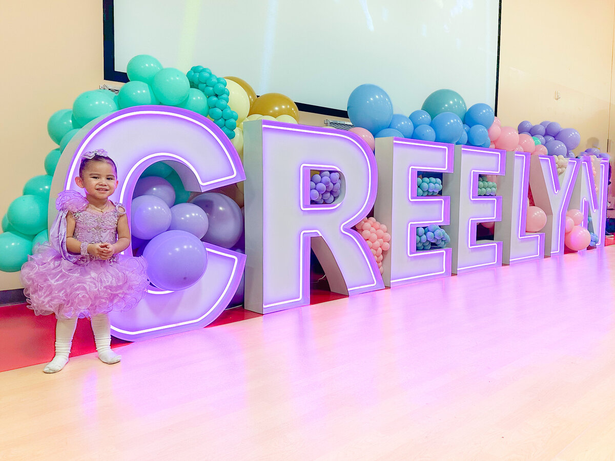 Marquee letters and balloons for girls birthday party, Lynden WA