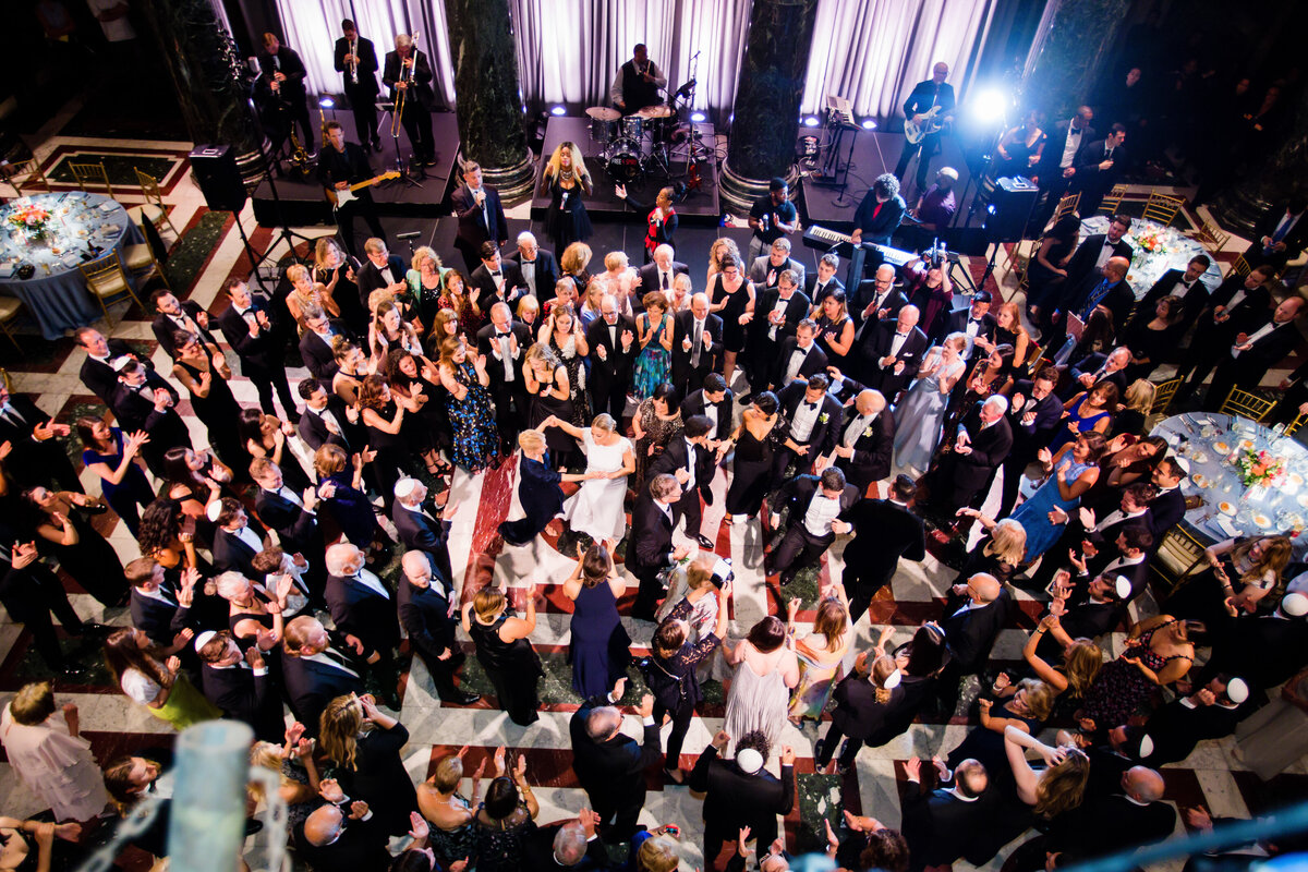 wedding group photo from balcony of carnegie museum