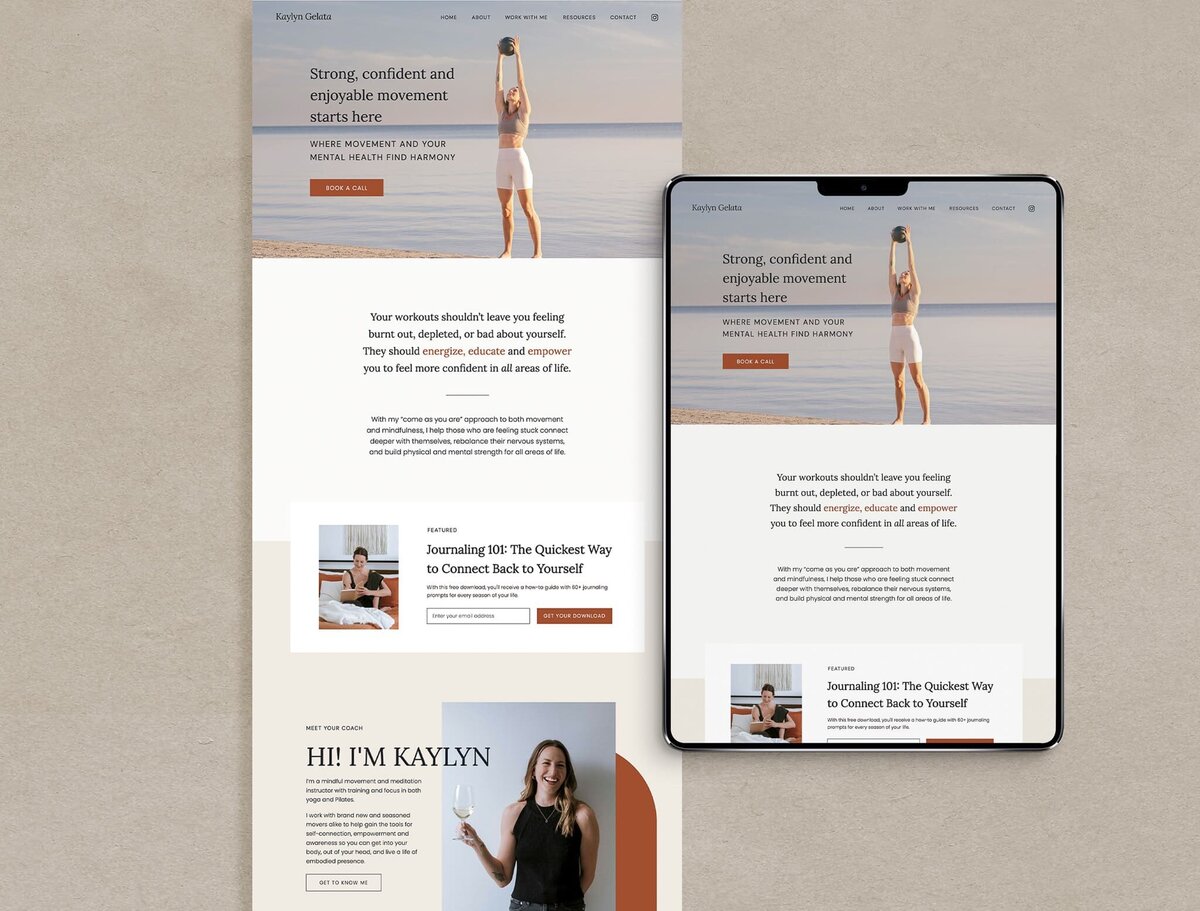 Responsive Showit website design for mindful yoga and Pilates instructor in Prince Edward County