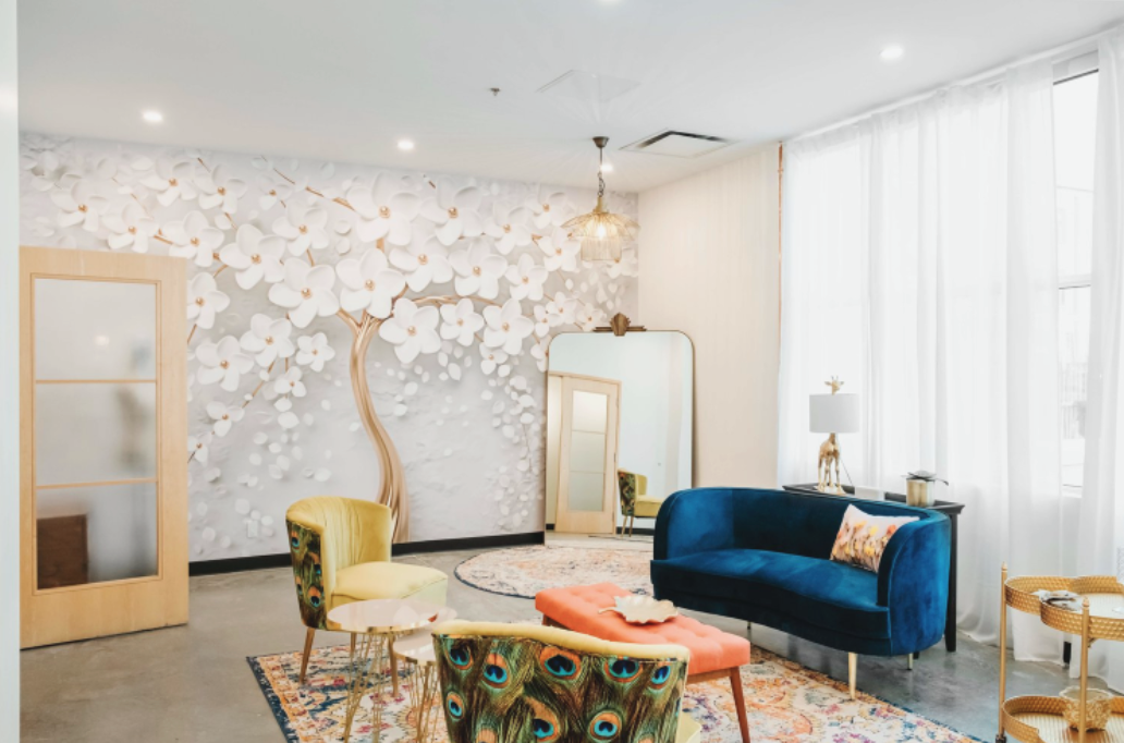 Colourful and trendy sitting area at The Brownstone, modern and elegant Calgary, Alberta wedding venue, featured on the Brontë Bride Vendor Guide.