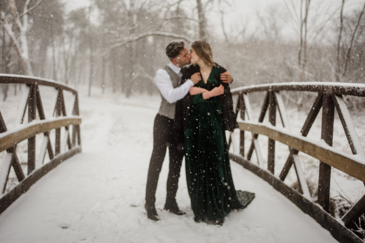 Millennium-Moments-Chicago-Wedding-Photographer-Snow-Engagement-Session-Waterfall-Glen-Flutter-Dress-Green-Velvet-Dress-Winter-Chicago-Engagement-74