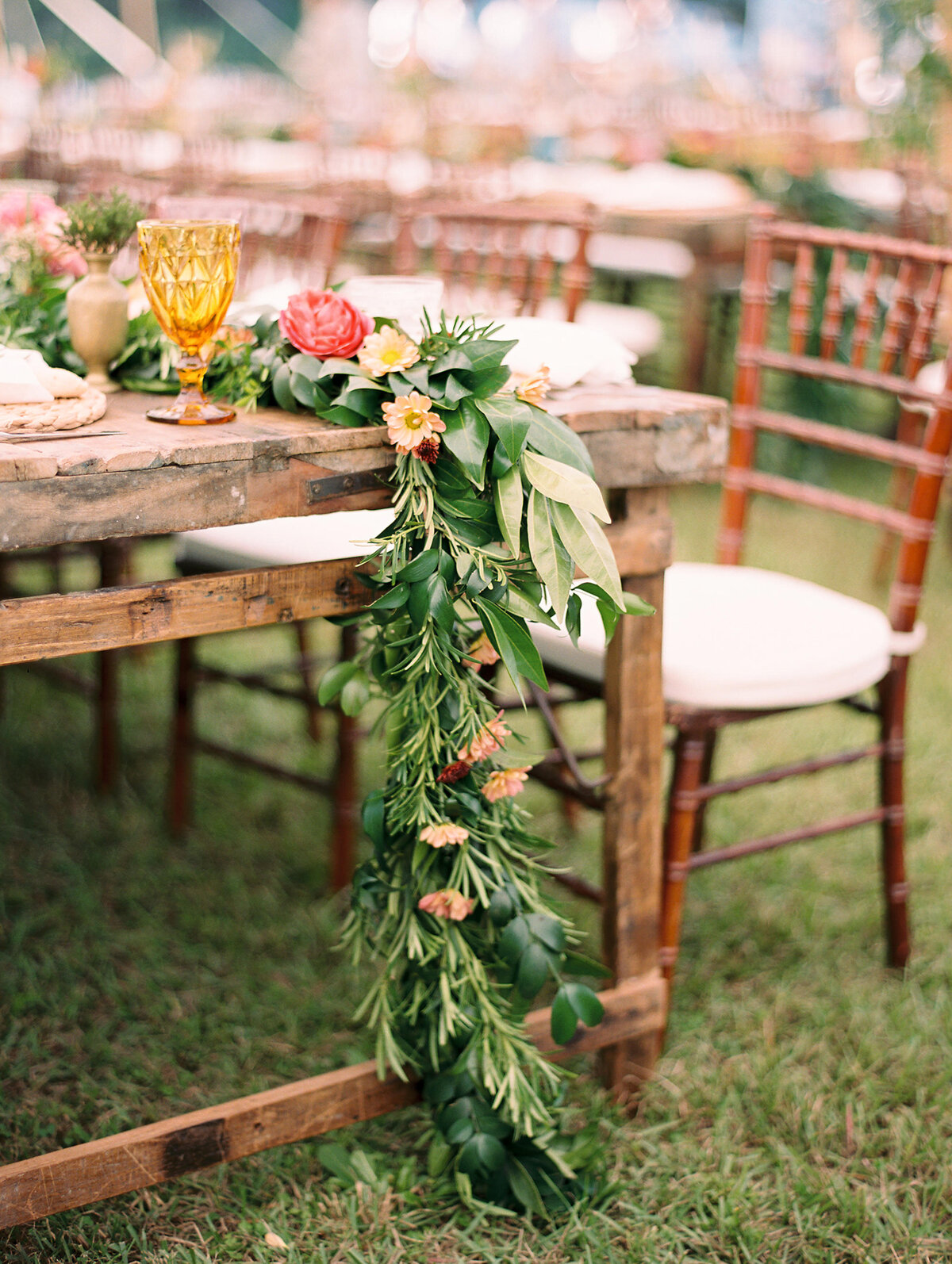 Wedding reception tables at outdoor wedding reception