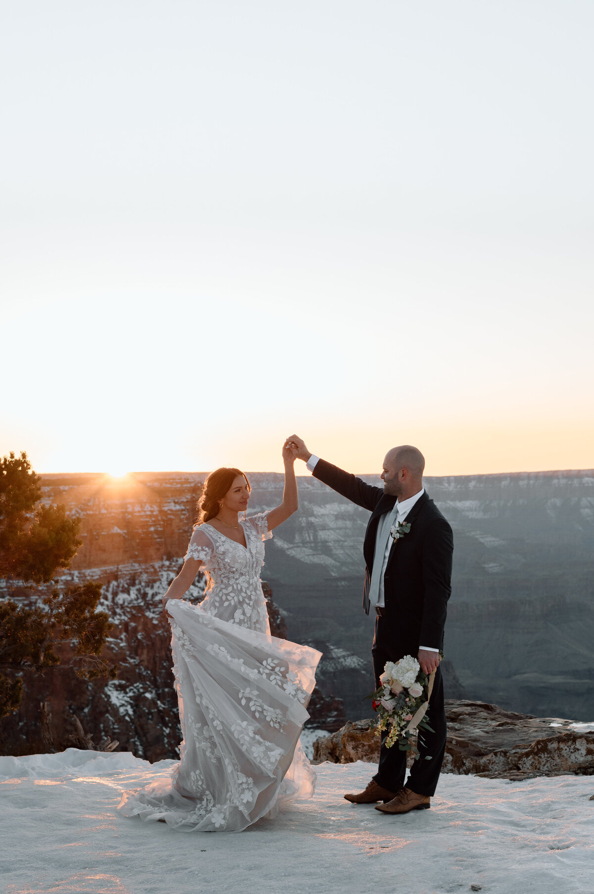 Sunset elopement portraits in the Grand Canyon in Arizona