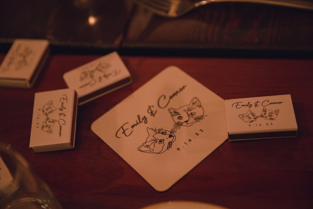 Custom engagement party coasters and match boxes