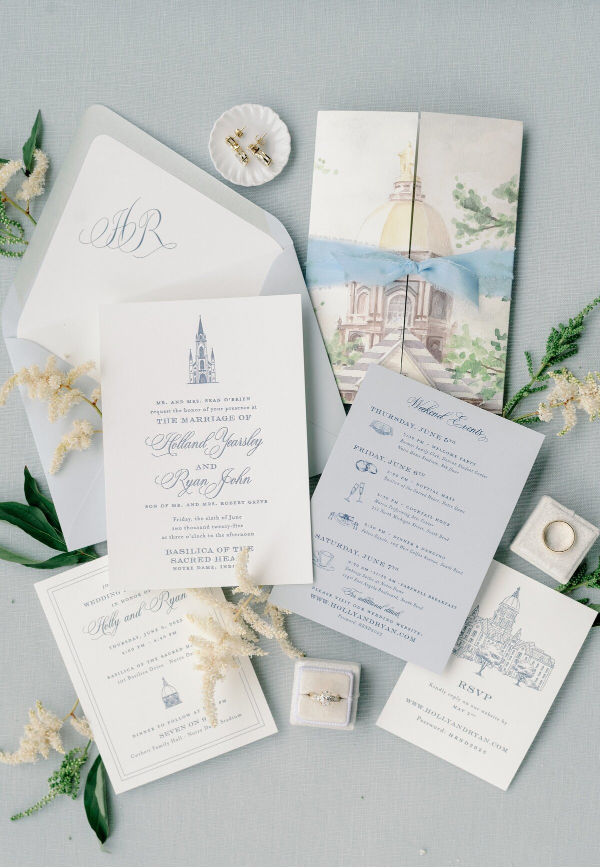 wedding stationery for a Notre Dame wedding