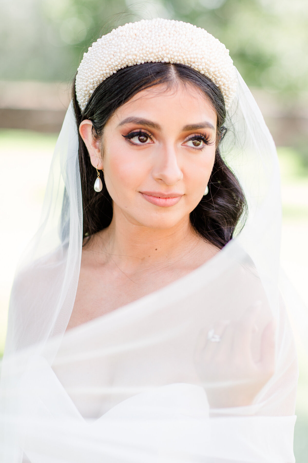 Alex-wearing-her-pearl headband-and-cathedral-length-veil