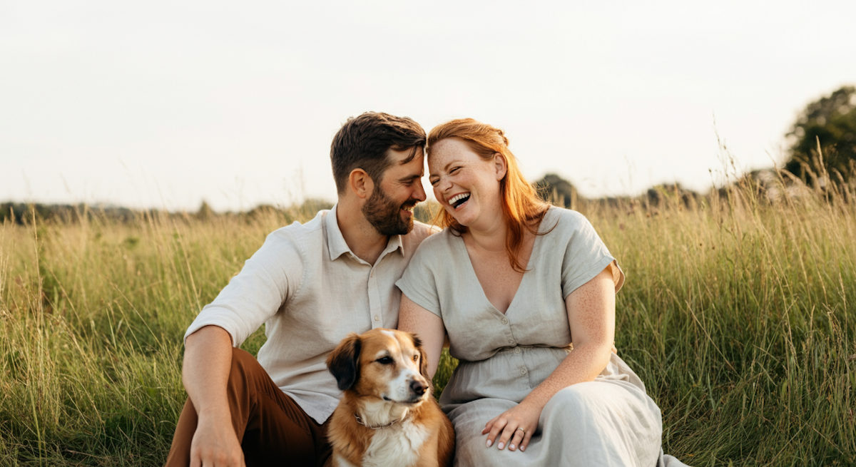 Couple with Dog Outdoors