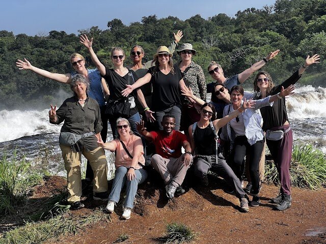 group at waterfall