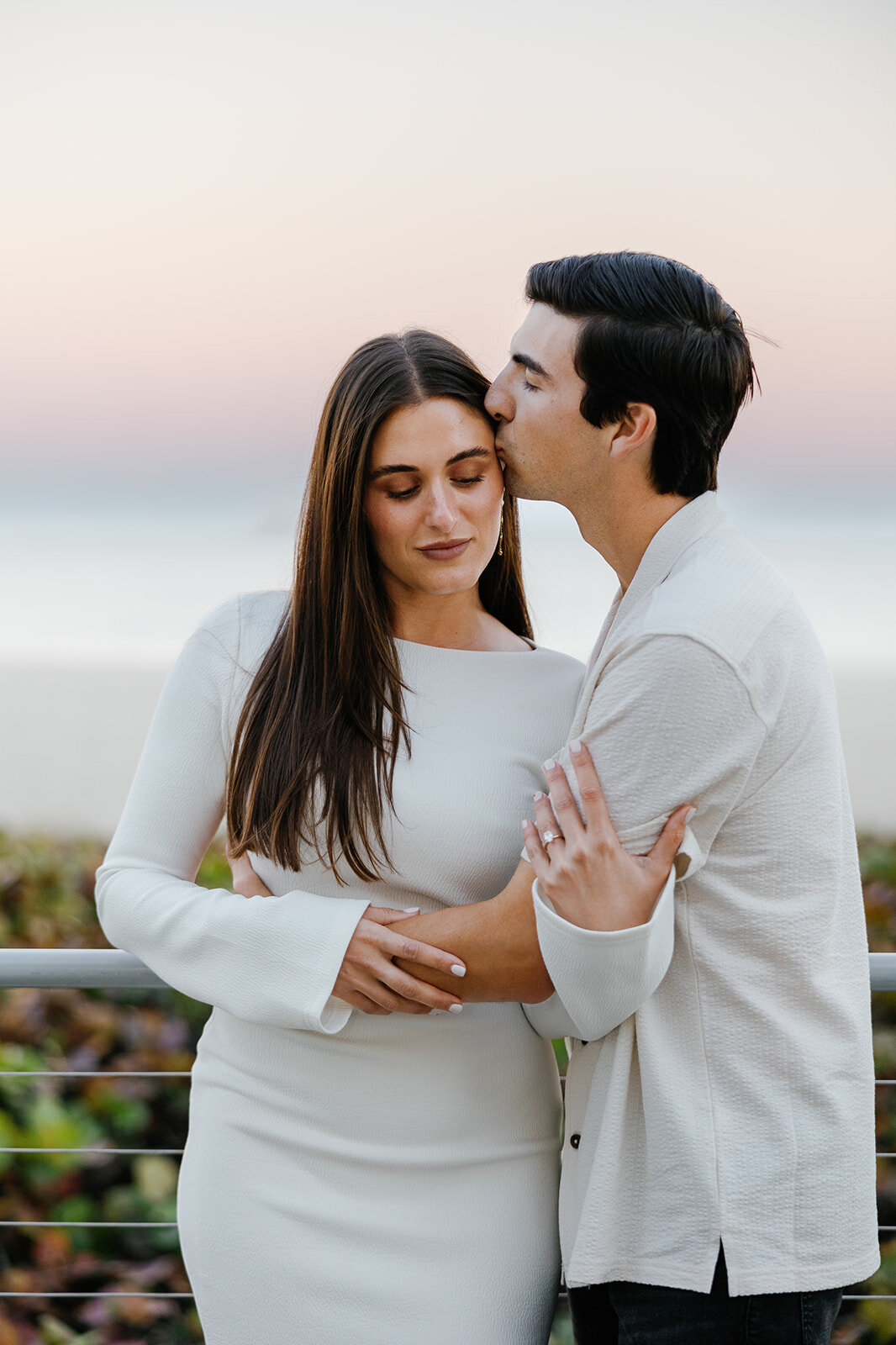 A close-up shot of Rebecca and Graysen’s intimate embrace, their love captured beautifully in this heartfelt engagement moment at Marriott Hotel Fort Lauderdale.