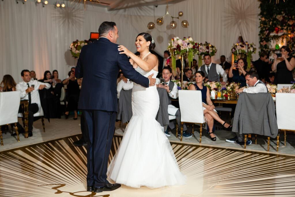 A bride and groom during their first dance