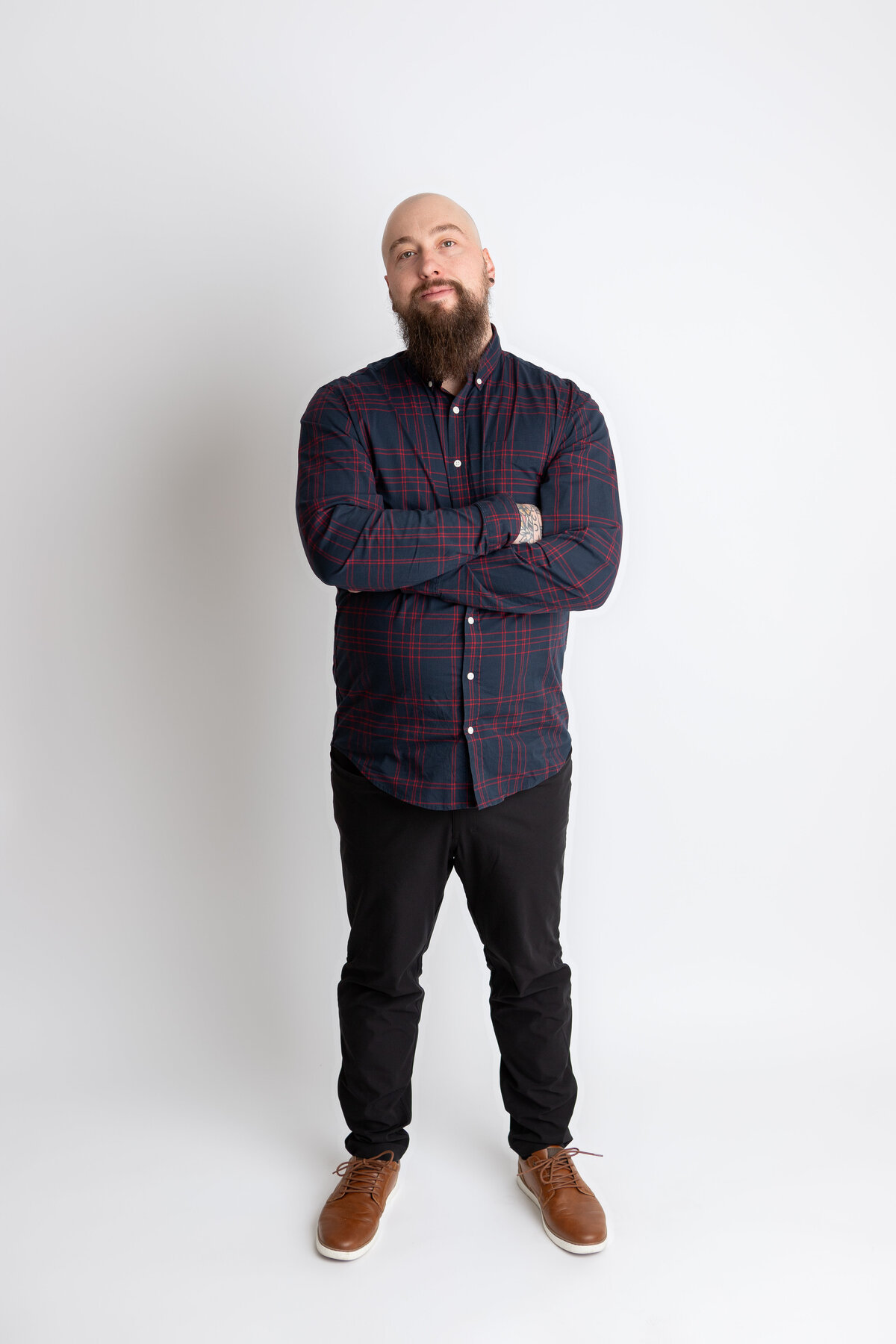 Studio full body headshot with white background