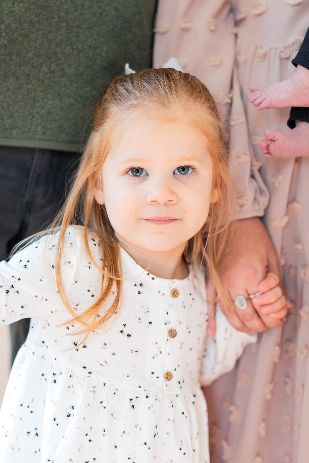 Big sister portrait during newborn photo session near Charlotte, NC