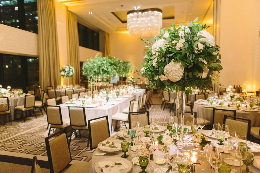 Langham Chicago Wedding WIth Elevated Centerpieces_38