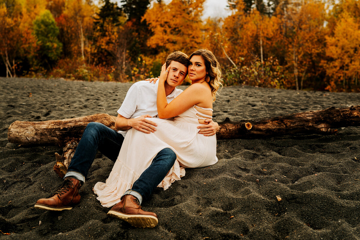 elopement couple at black beach in Minnesota