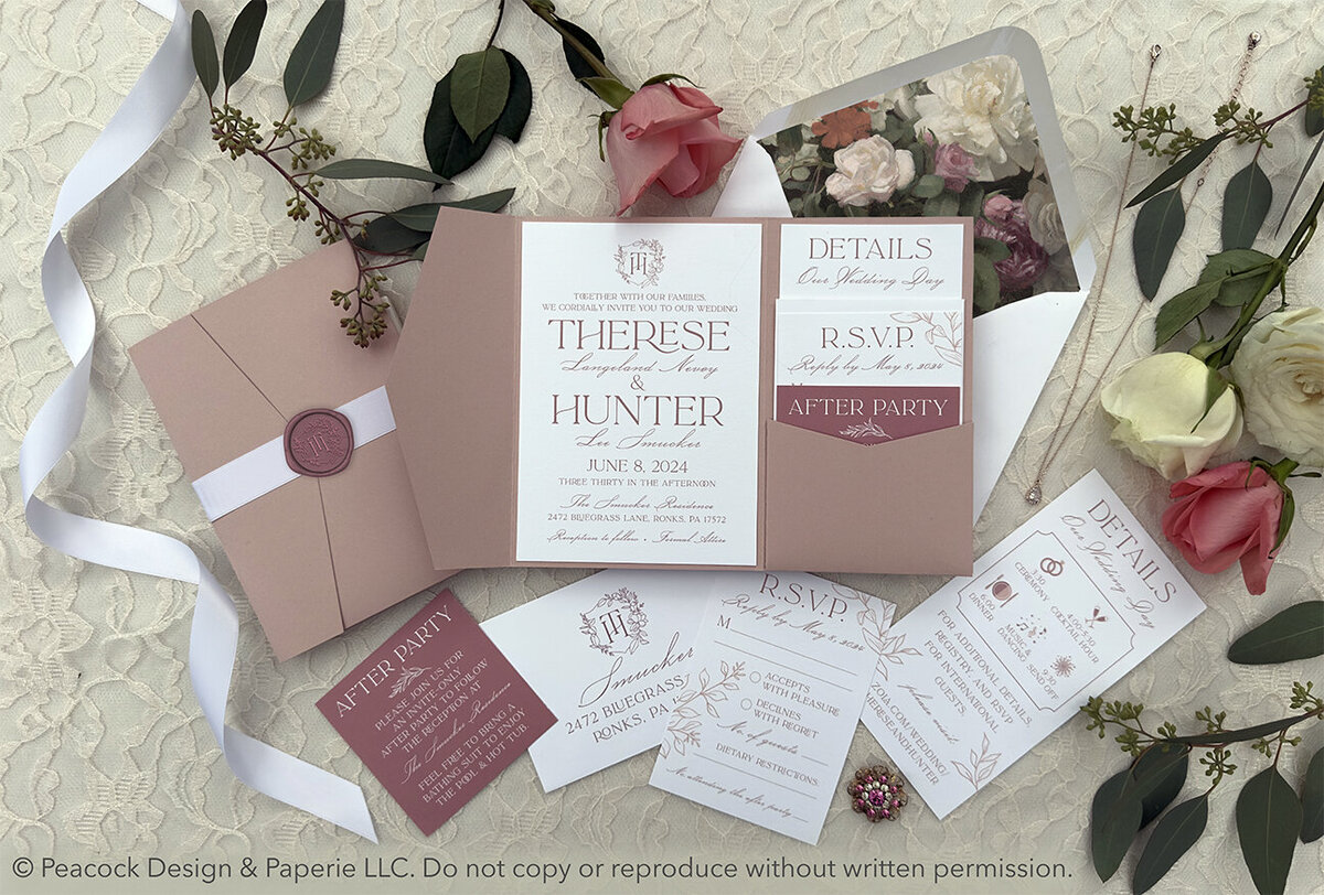 Therese and Hunter collage-style Wedding Invitation Suite LO Res WEB