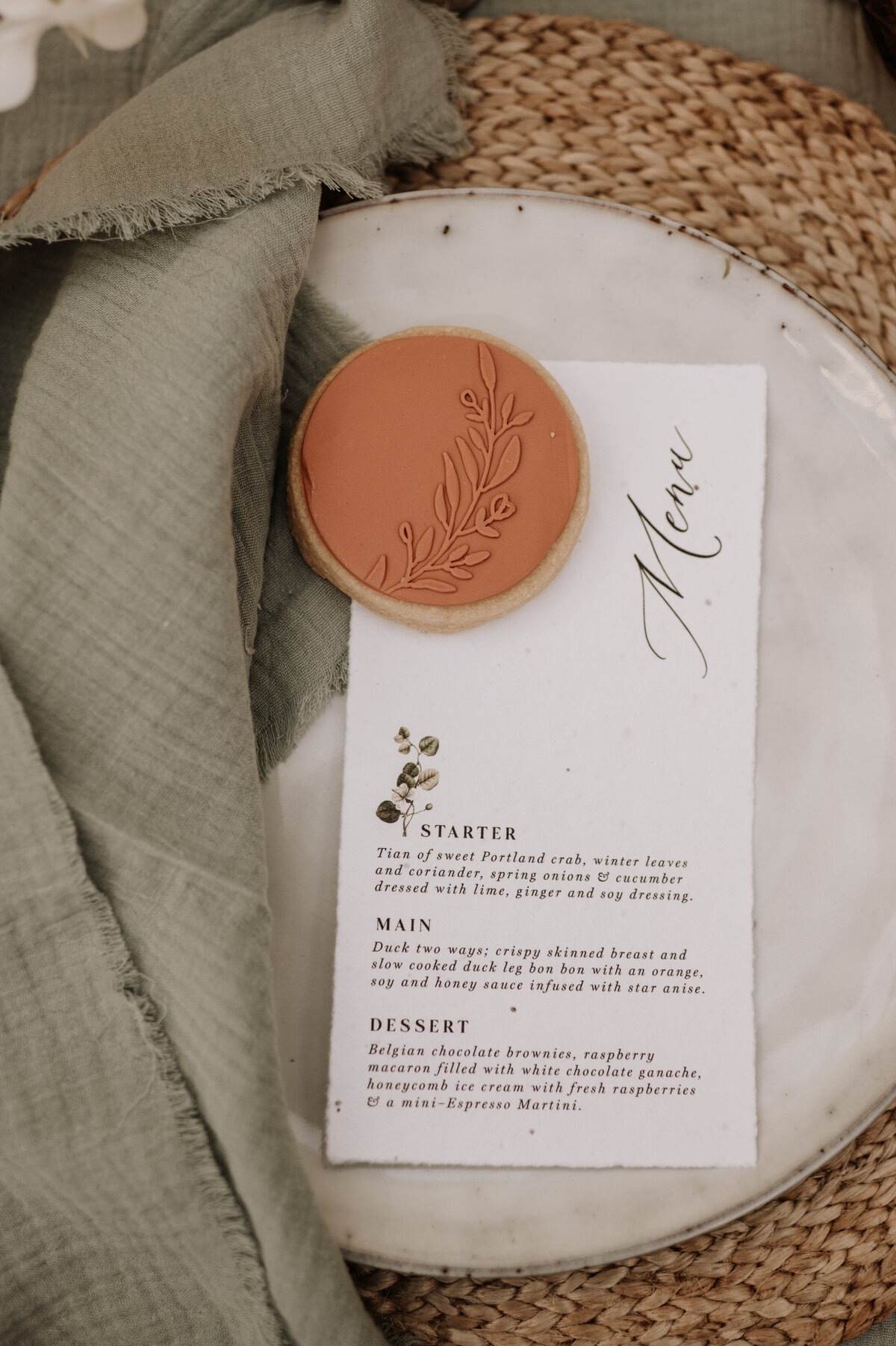 Burnt orange botanical wedding favours