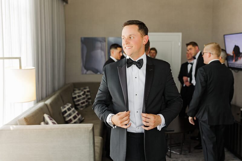 Groom and Groomsmen Getting Ready at DoubleTree, Evansville.038