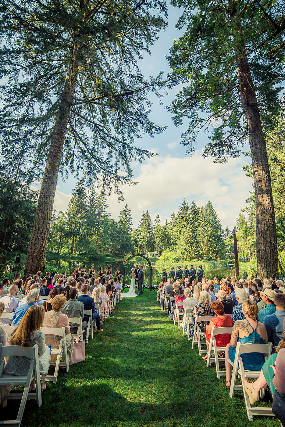 wedding ceremony  under trees