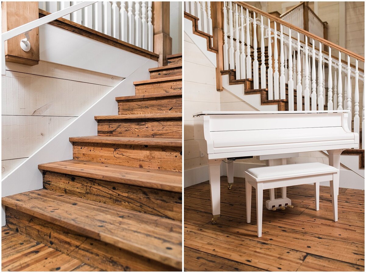 Stairs and grand piano at Walker Farms