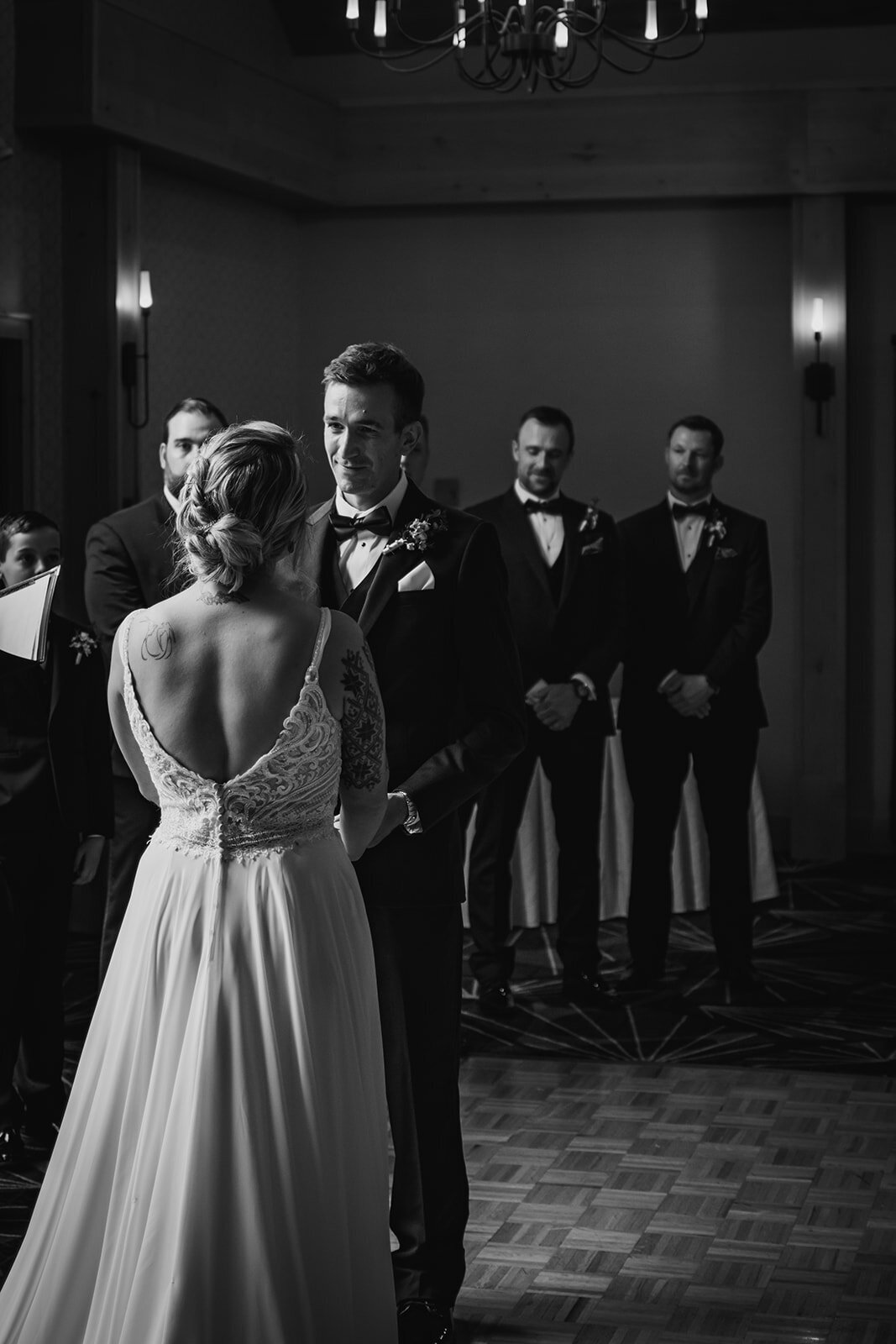 black and white wedding ceremony photography