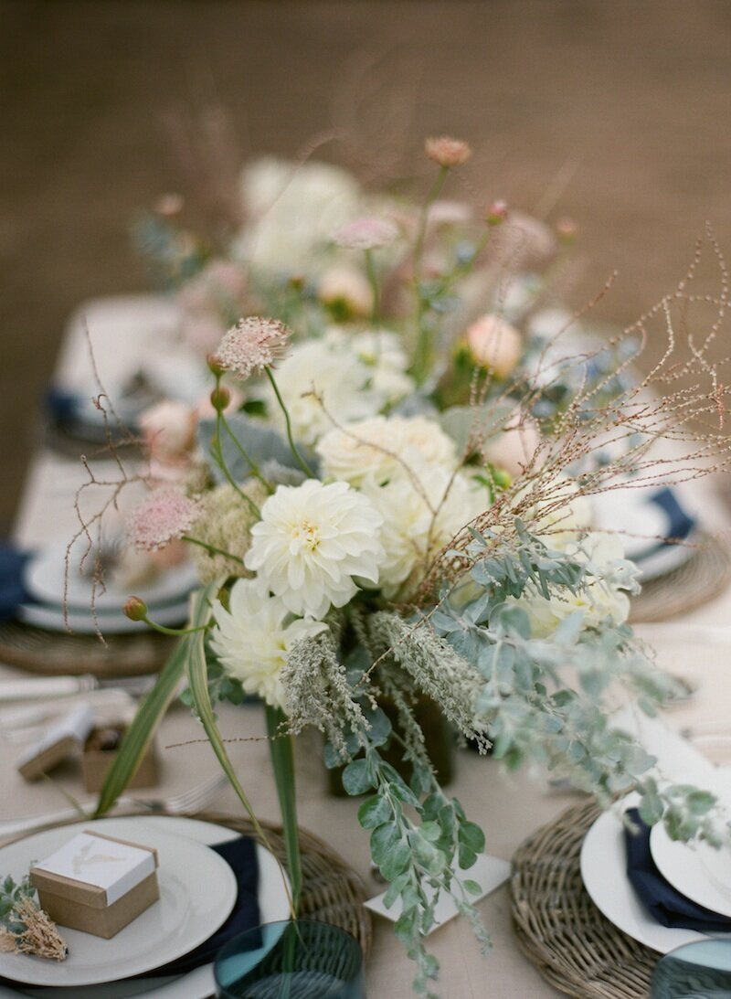 flowers on long wood table