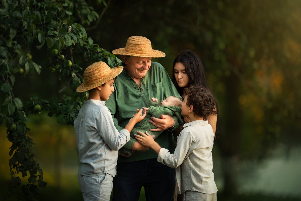 Grandfather with his most pressures grandkids in Lithuania