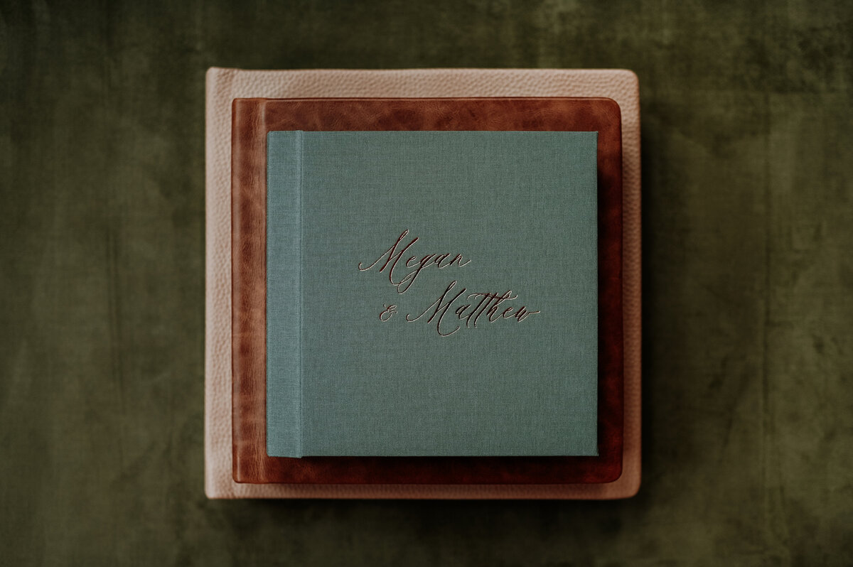 Personalized green and brown wedding album