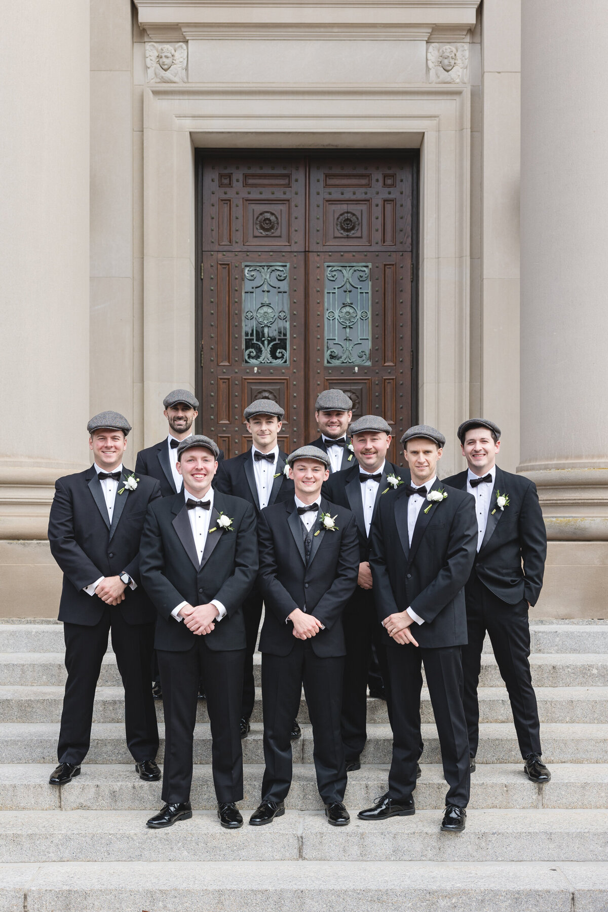 Groom and groomsmen in classic black tie  attire