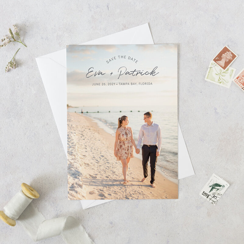 modern save the date for beach wedding