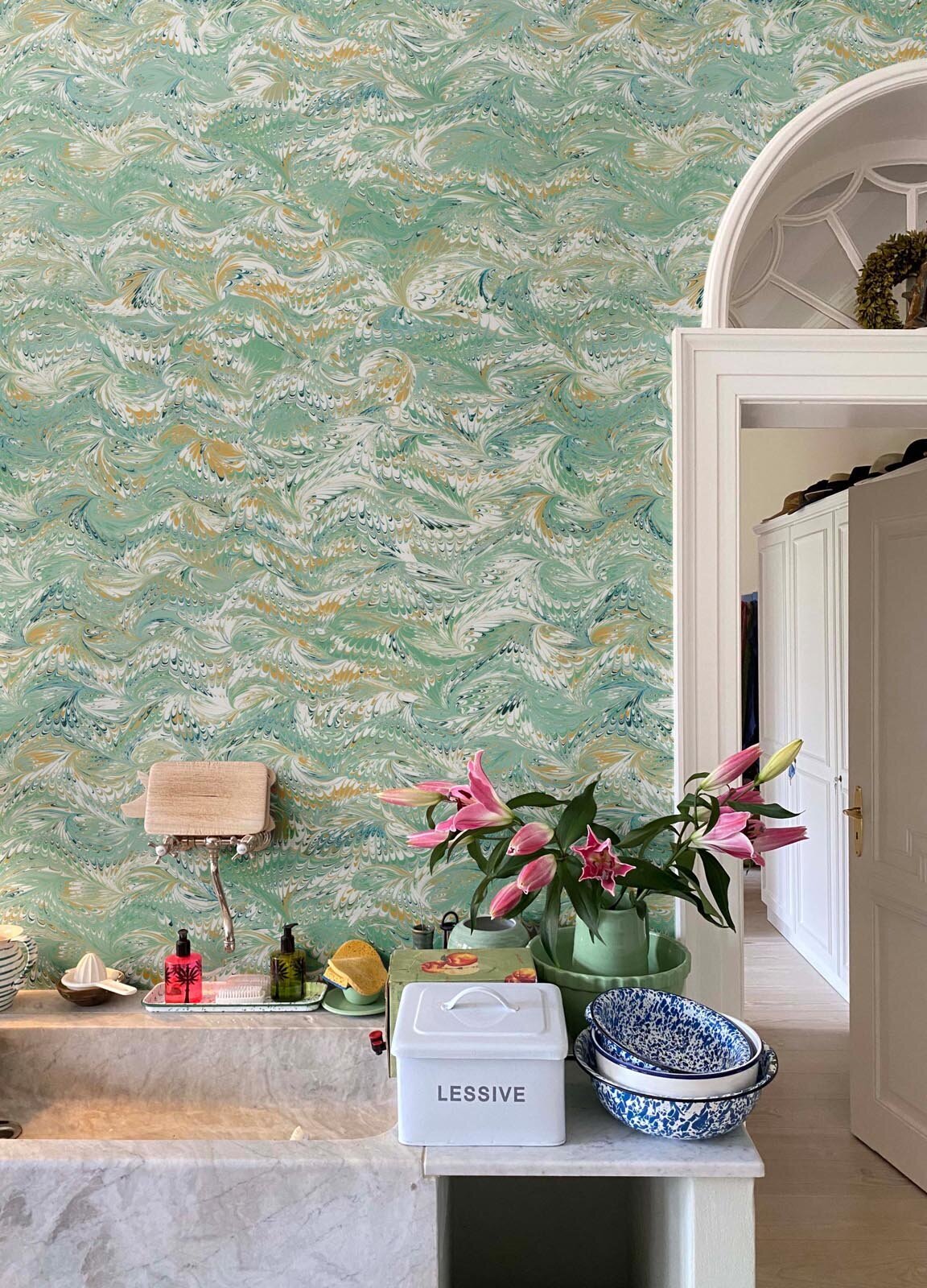 Milola Design - Venezia in Sea Green wallpaper copy
