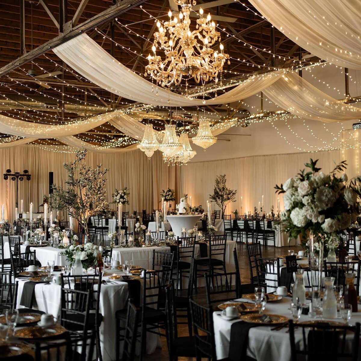 Ceiling Drape + Starry Night + Crystal Chandeliers