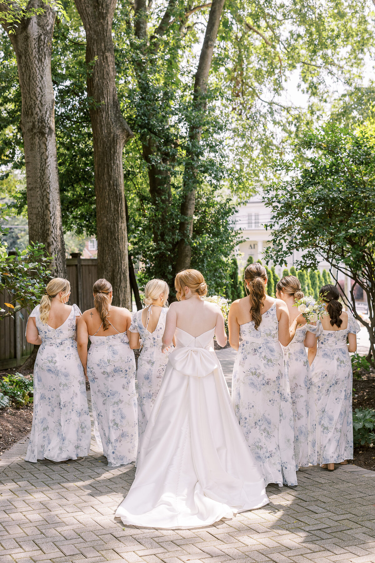 Bride and bridesmaids from behind