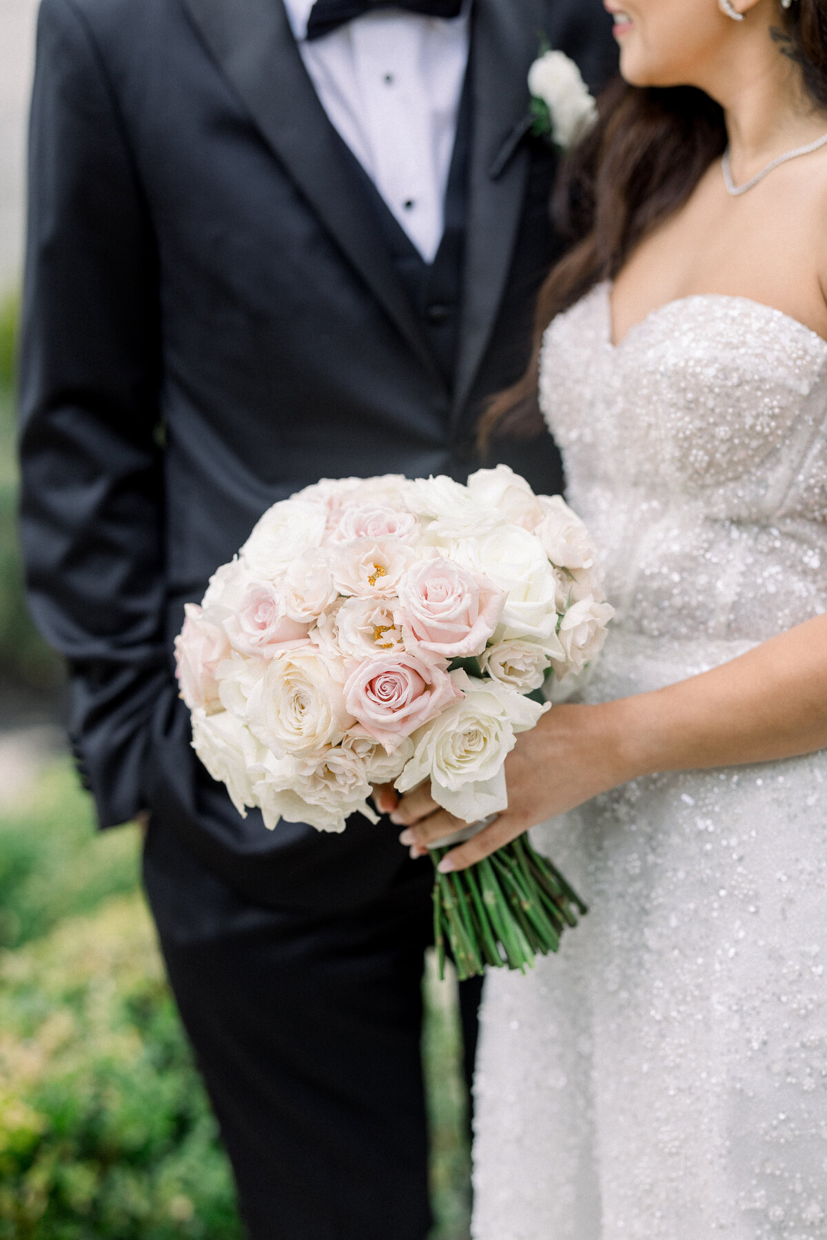 blush pink and white tight and round classic and traditional elegant bridal bouquet
