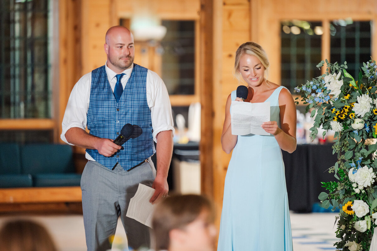 wedding toasts in kramer hall at YMCA Camp Kon-O-Kwee reception