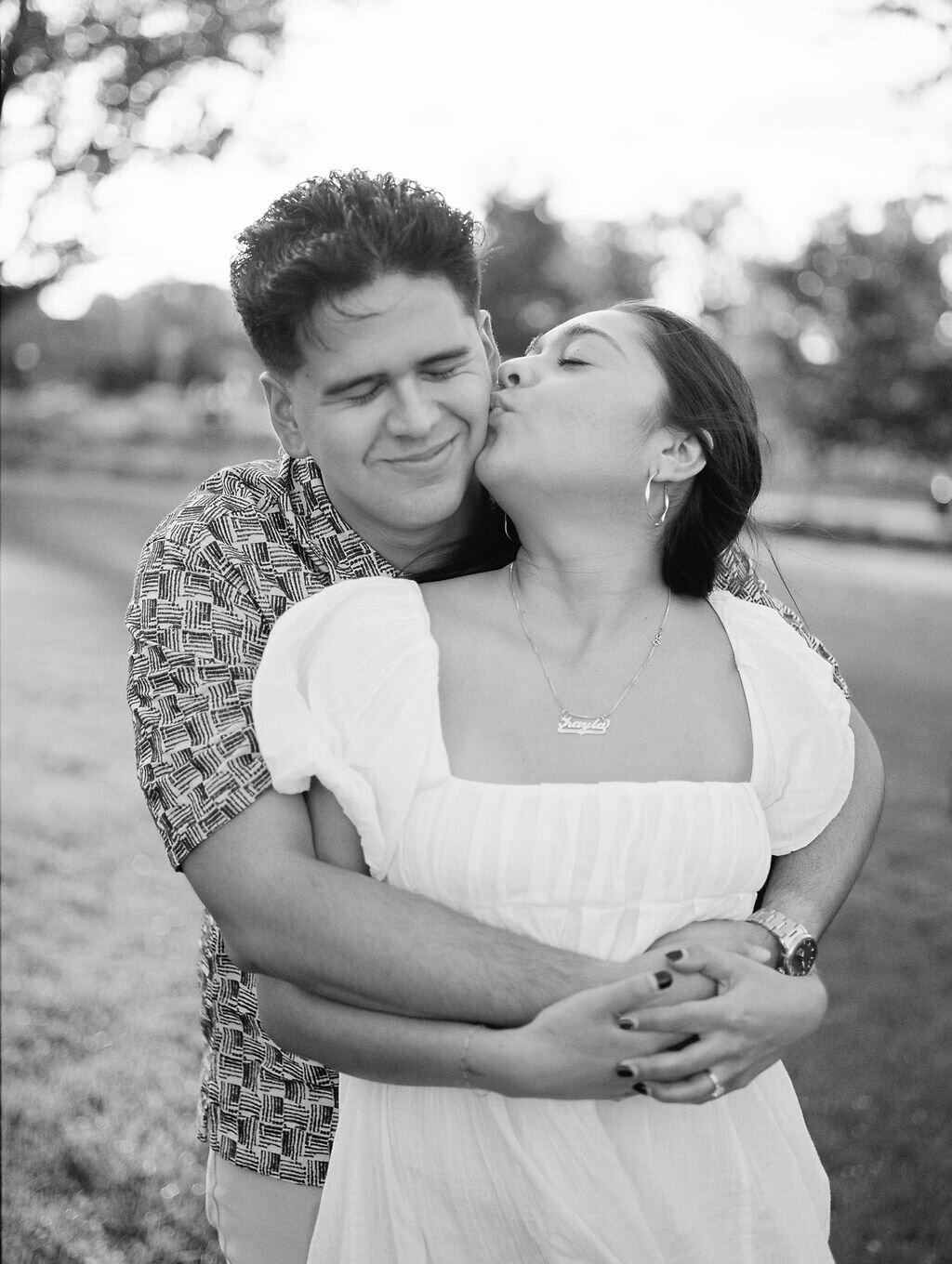 Black and white film engagement photos in Denver, Colorado.