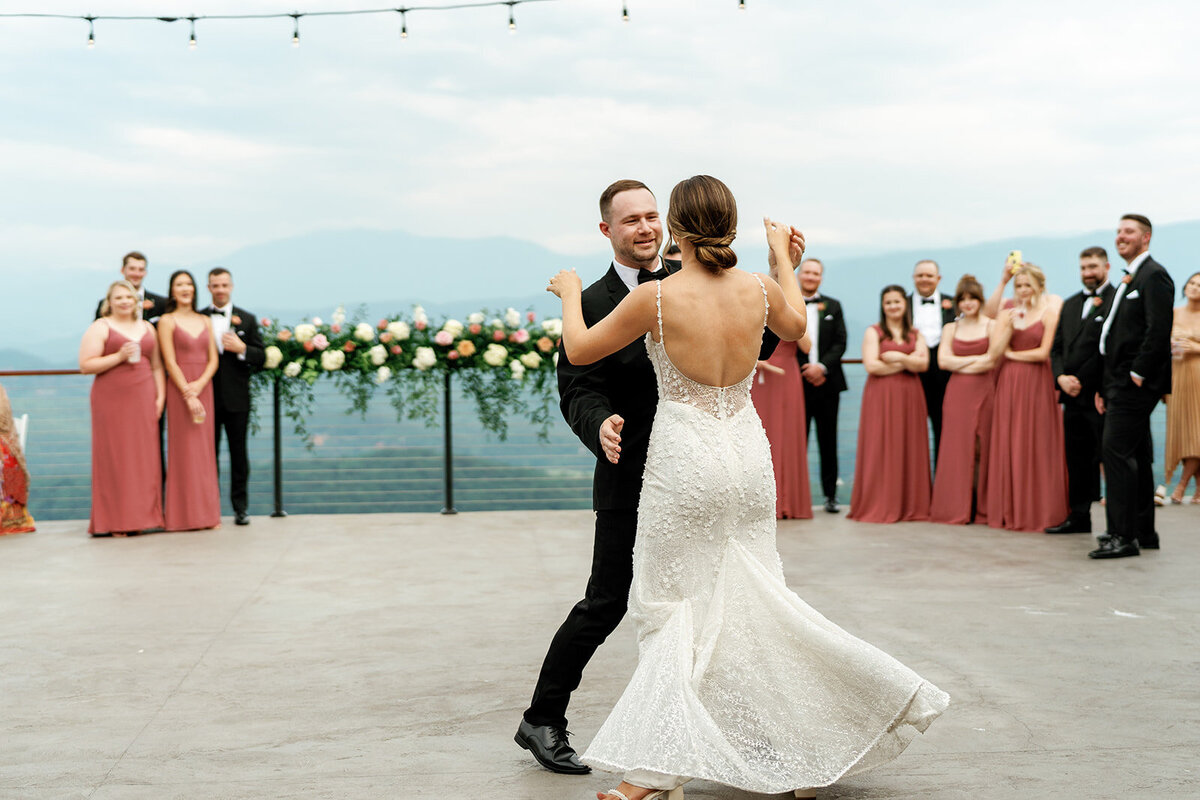 First dance at The Trillium overlooking the mountains and valley