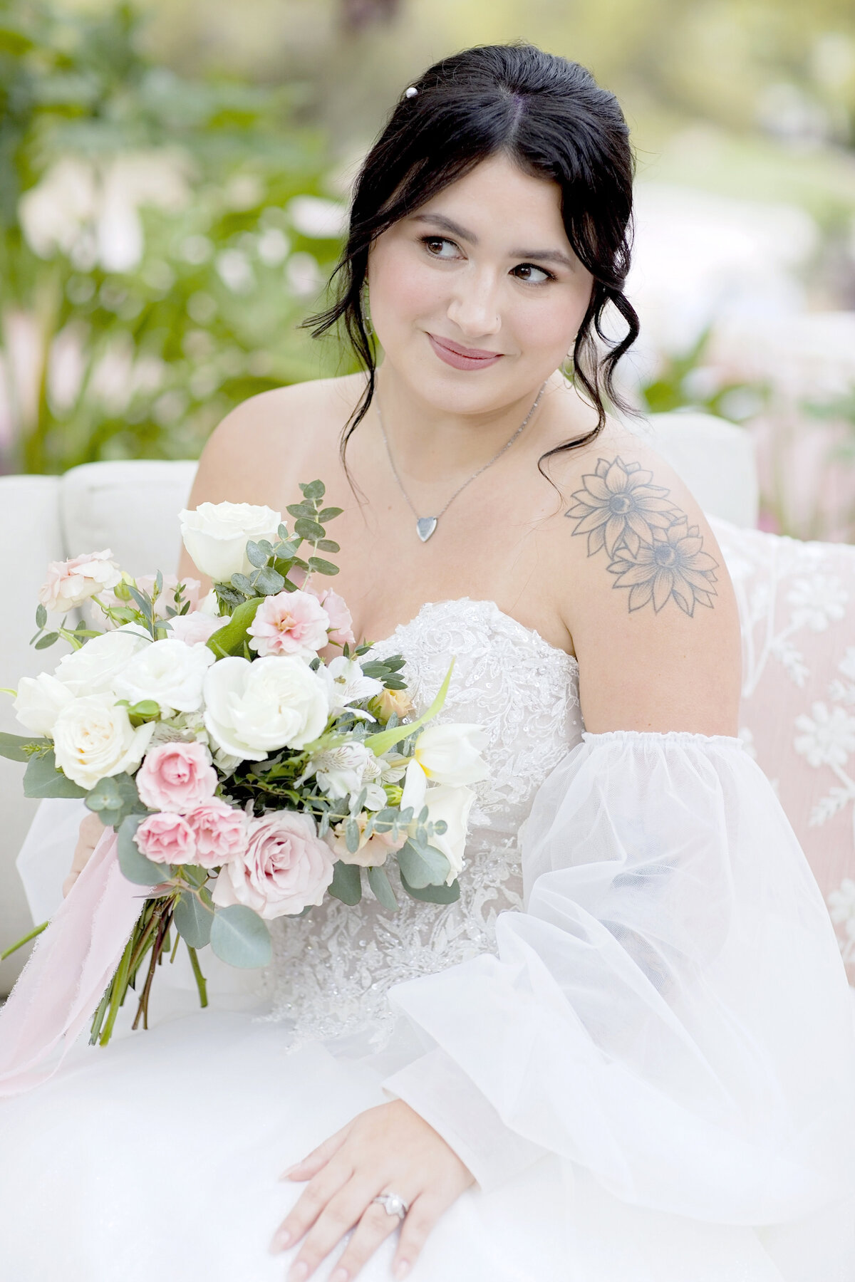 bride-bride poses-bridal bouquet-bluebonnet field floral-san antonio wedding