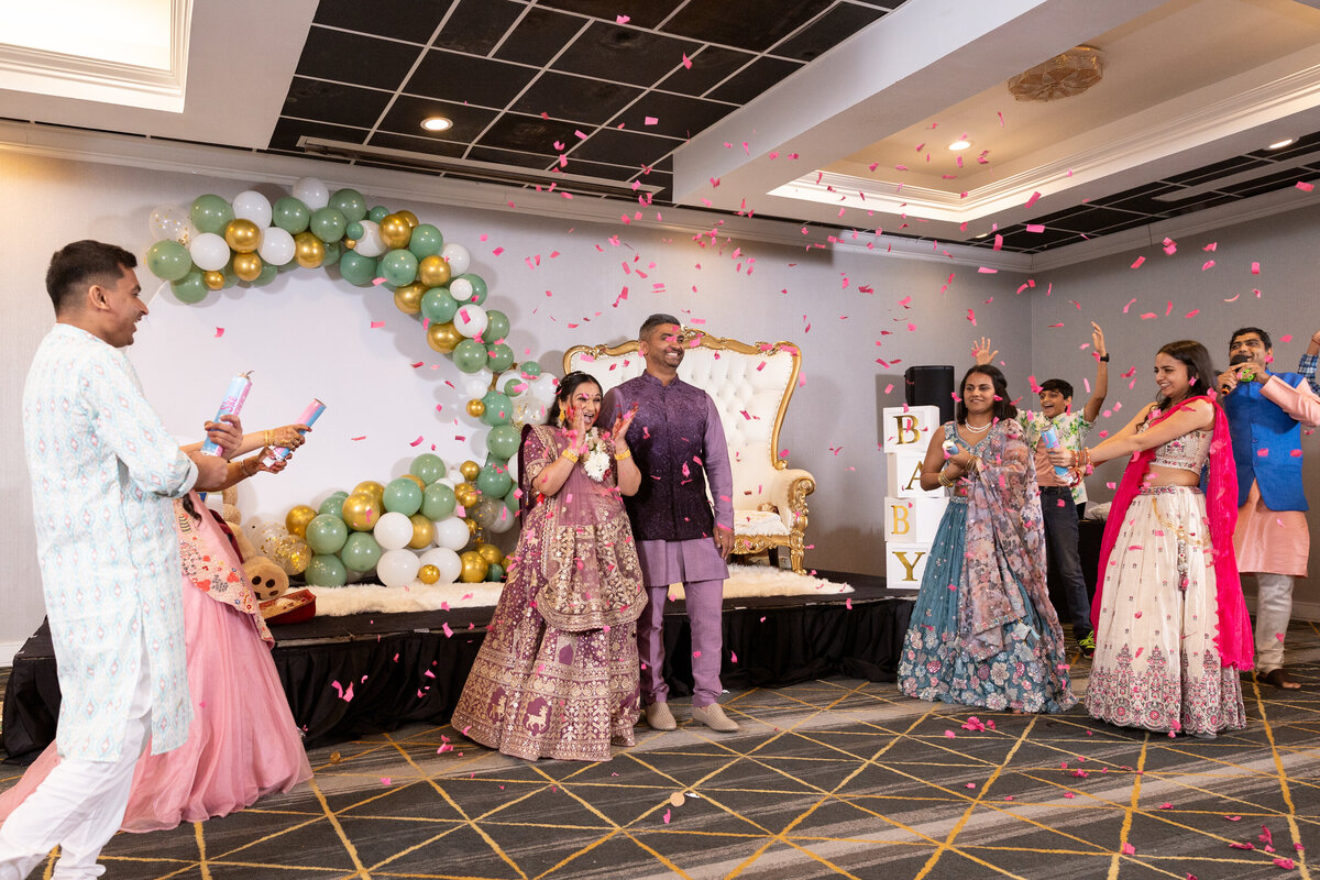 Indian gender reveal party with surprise for parents.