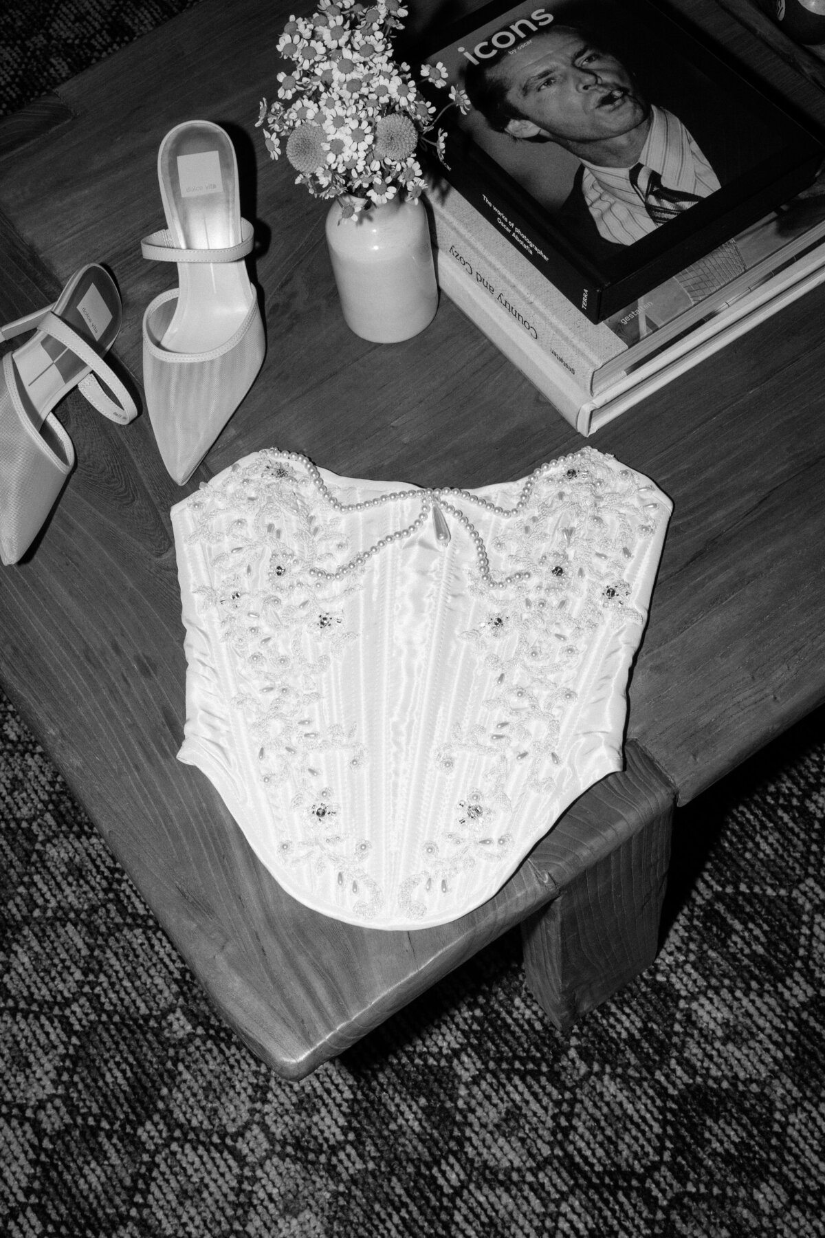 Intricate dress corset details, showcasing the elegance and craftsmanship of the bridal gown at a La Jolla wedding in Southern California.