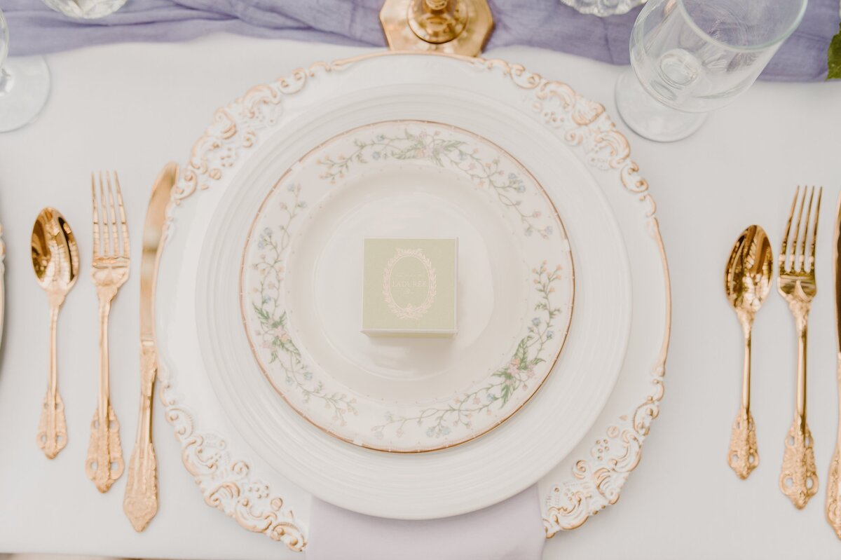Overhead shot of a bridal shower table setting at The Brownstone