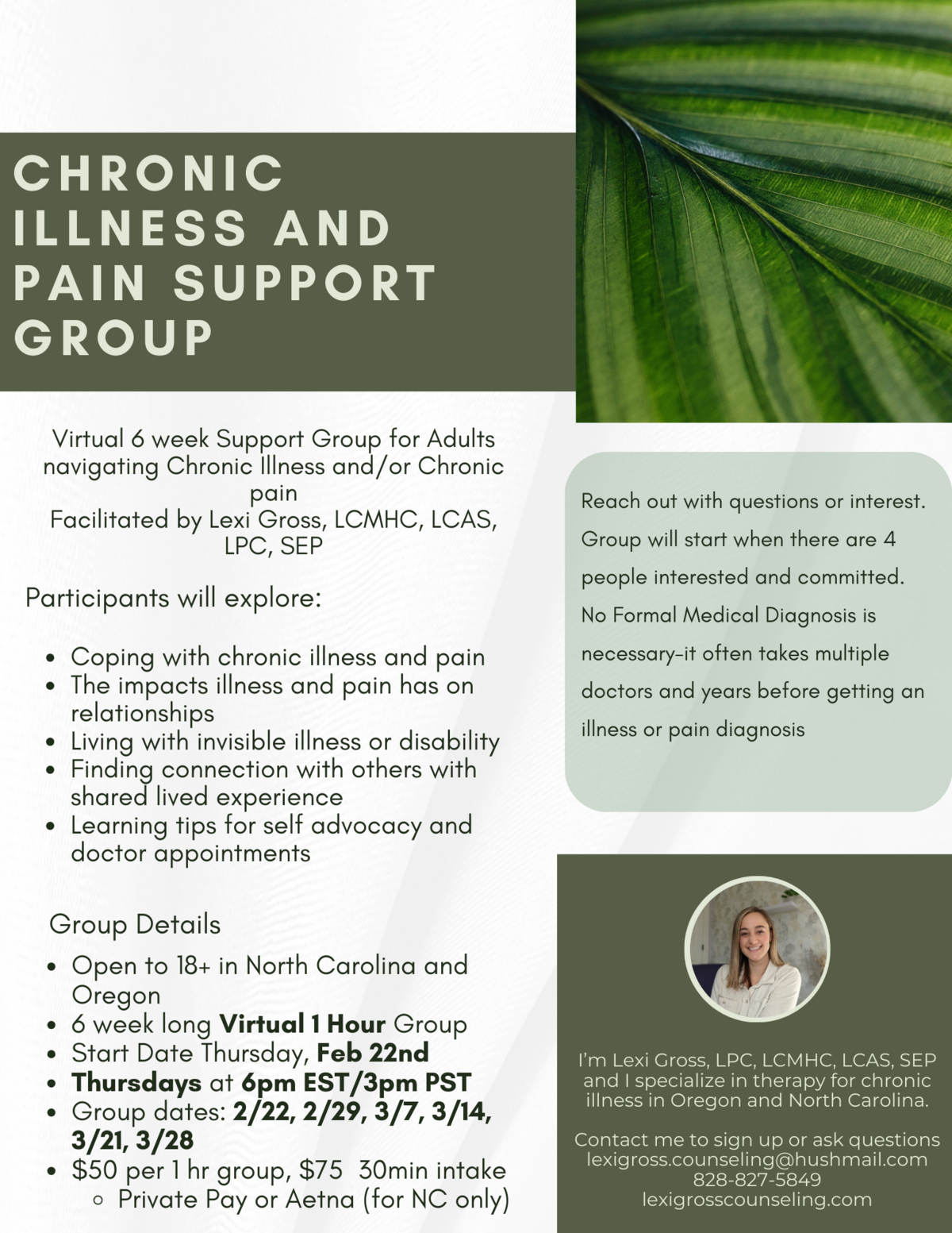 Chronic Illness Group Therapy North Carolilna Oregon