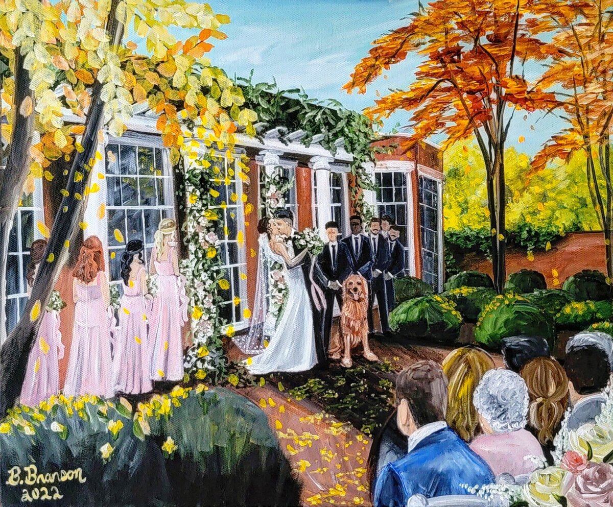 Fall Courtyard Ceremony Live Wedding Painting at Tidewater Inn