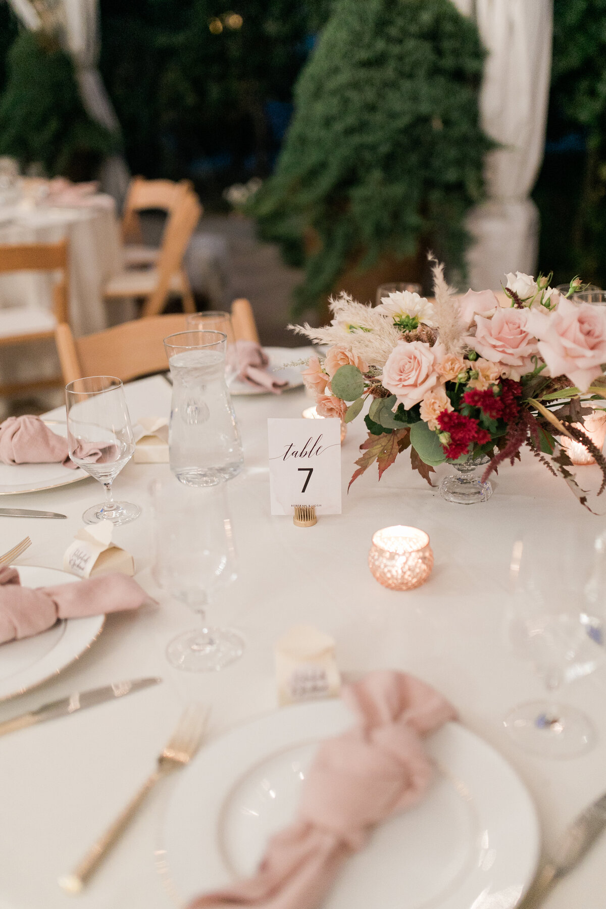 low table arrangement of roses