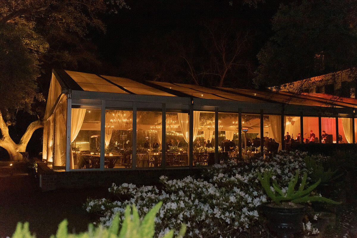 Lowndes Grove wedding reception tent at night