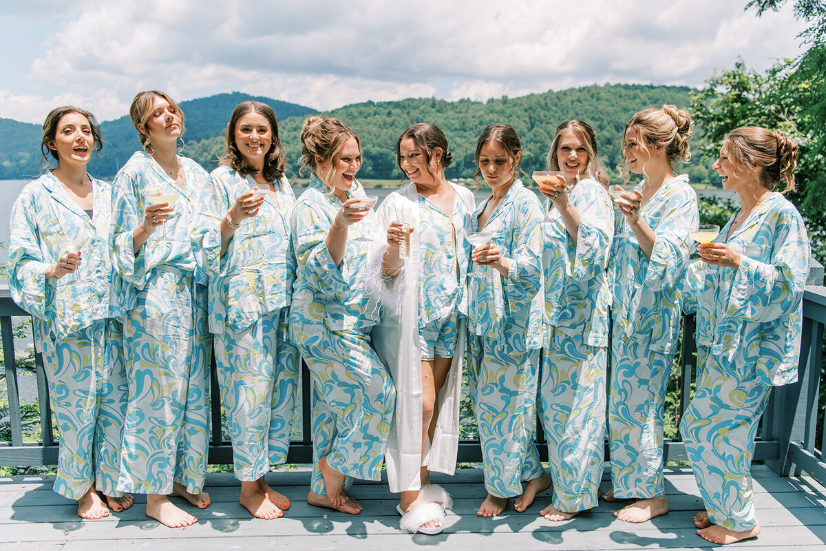 trillium-links-wedding-bridesmaids-matching-pajamas-lake-view-cashiers-nc