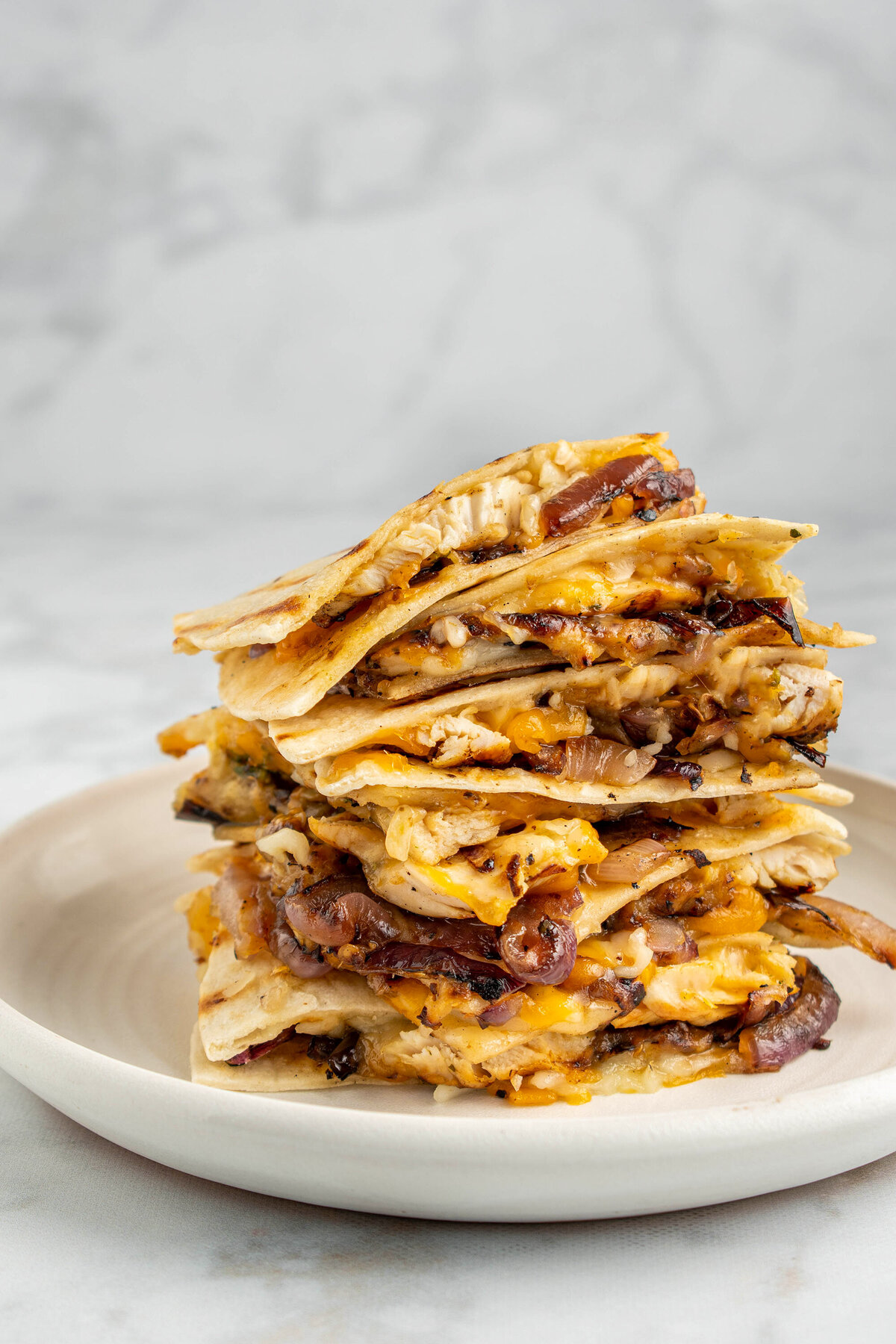 grilled chicken quesadilla hero shot for Eating Well